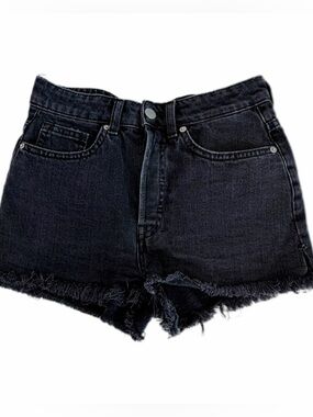 H&M Conscious High Rise Distressed Denim Shorts Womens Size 4 Black Frayed